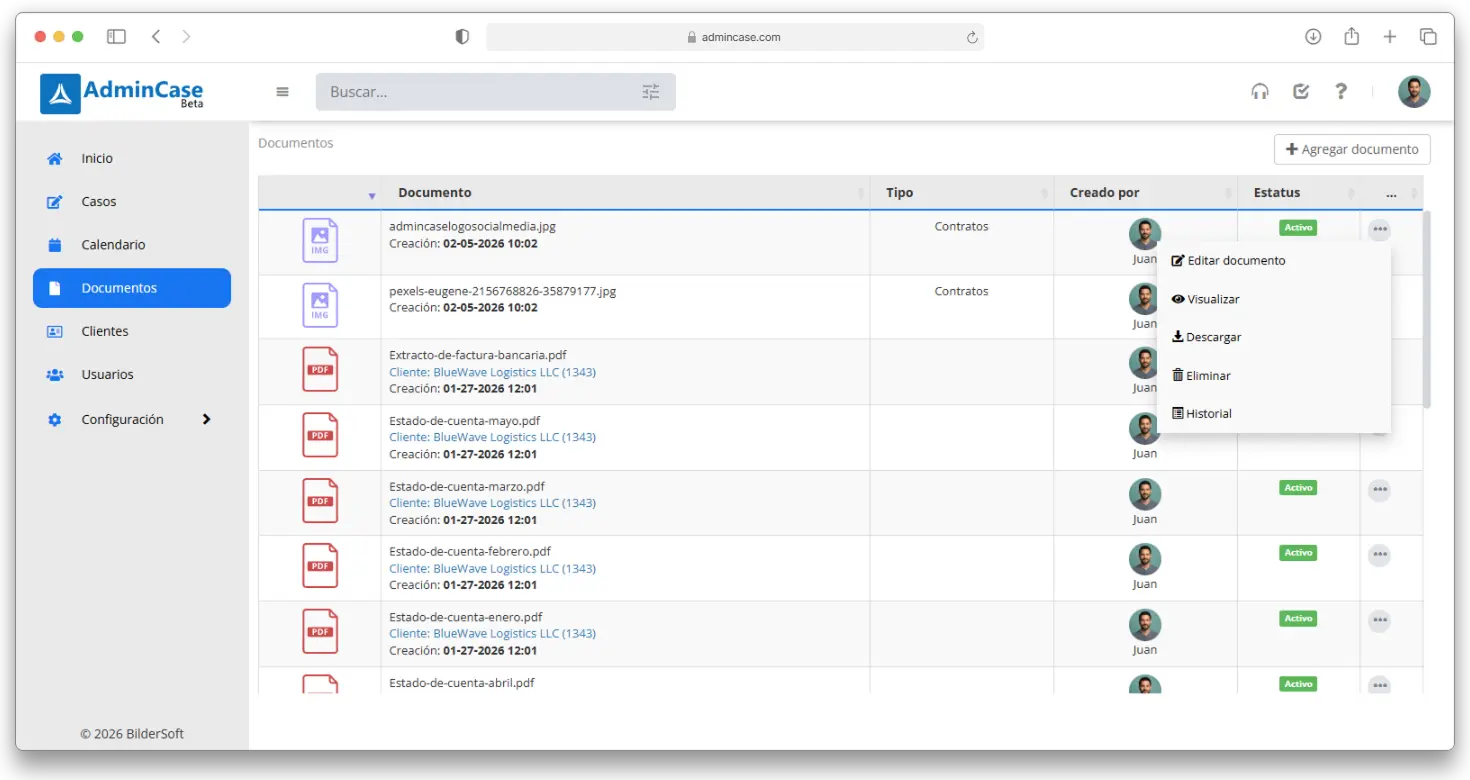 Captura de pantalla de un gestionador de documentos global